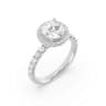 Round brilliant halo engagement ring with a pave band