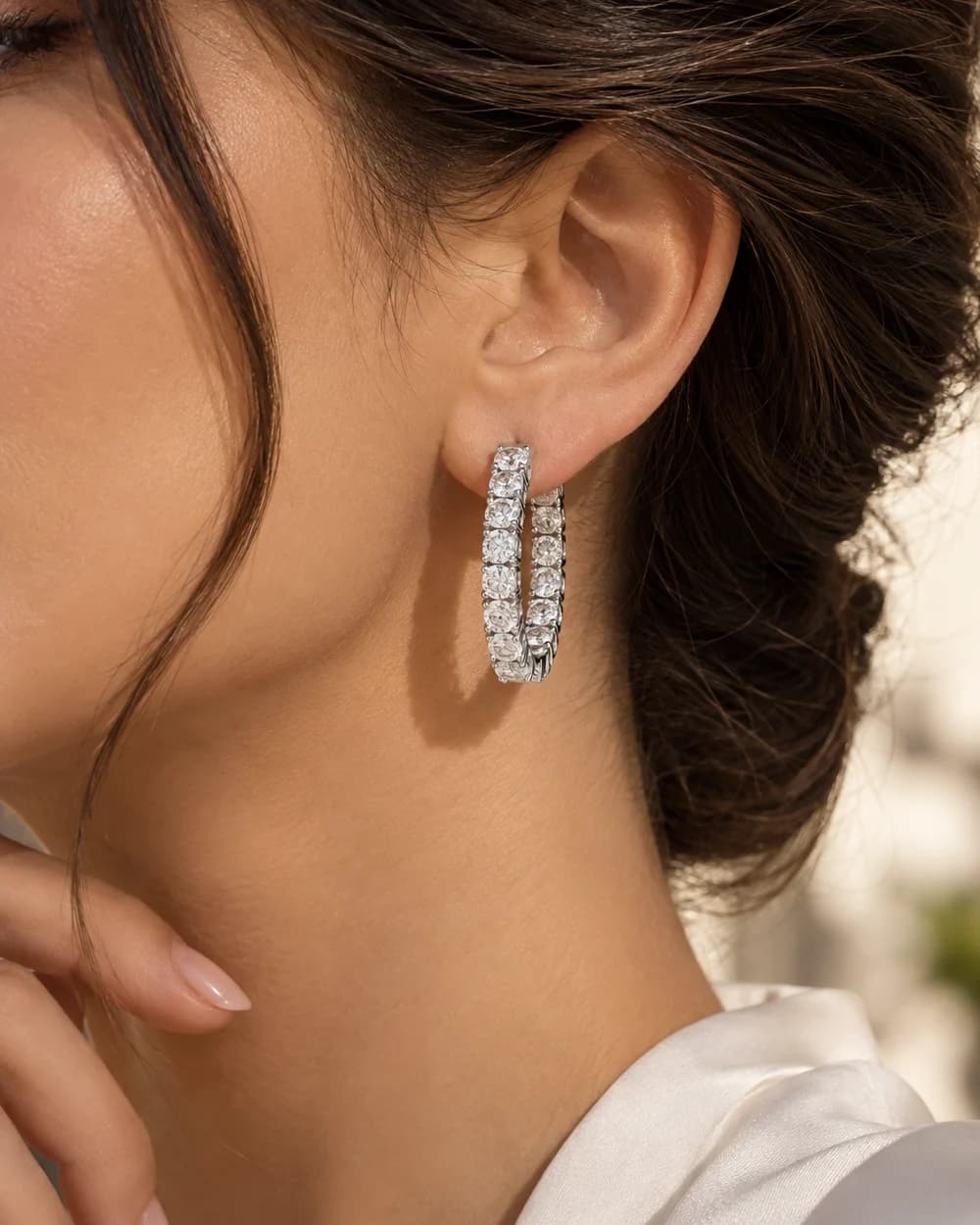 Classic Hoops, 14k White Gold, worn