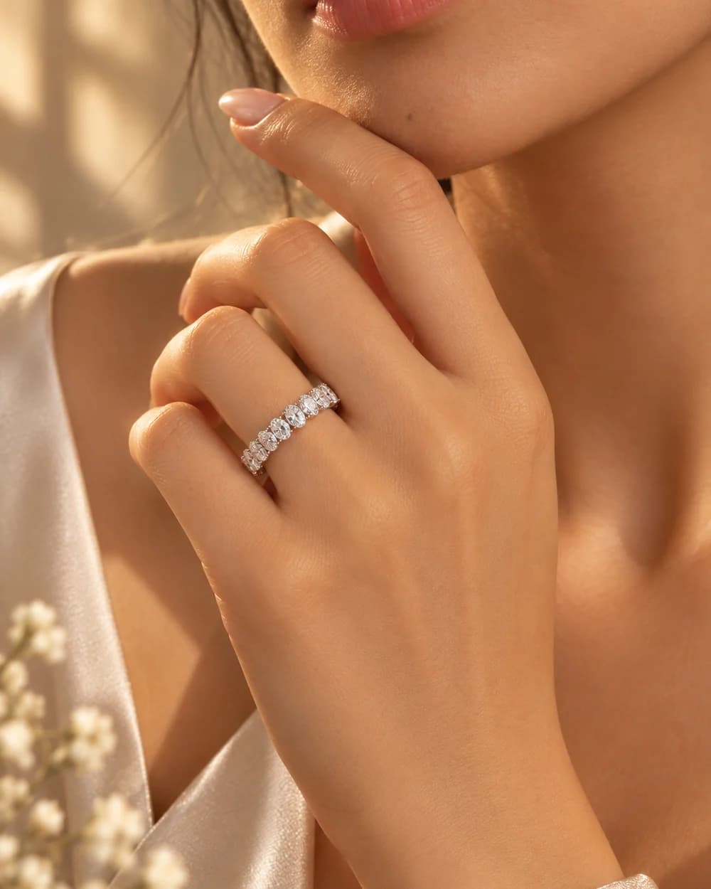 The Half-Eternity Band, 18k White Gold, worn