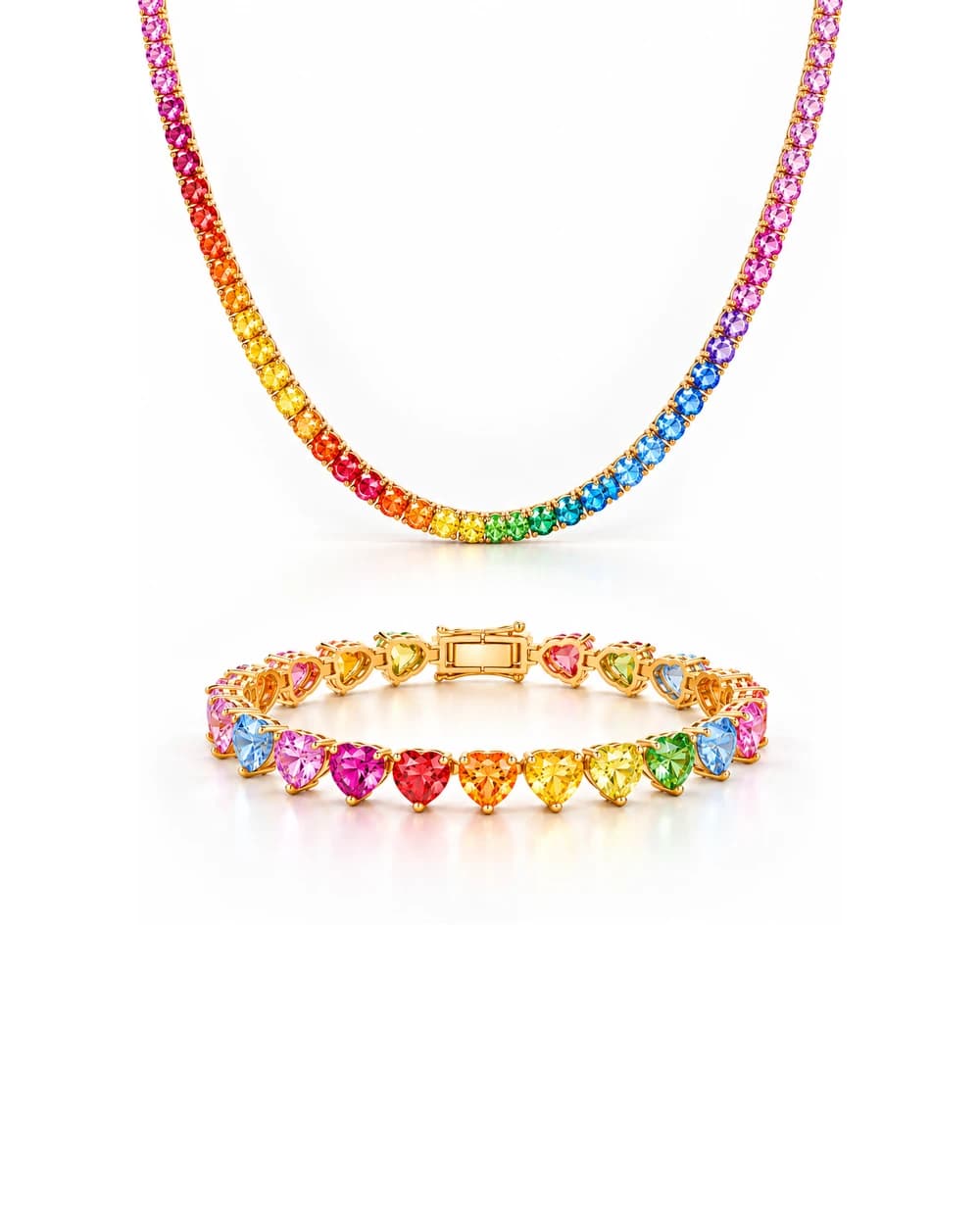 The Rainbow Tennis Set, 18k Yellow Gold