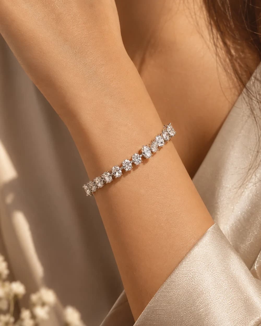The Riviera Bracelet, 18k White Gold, worn