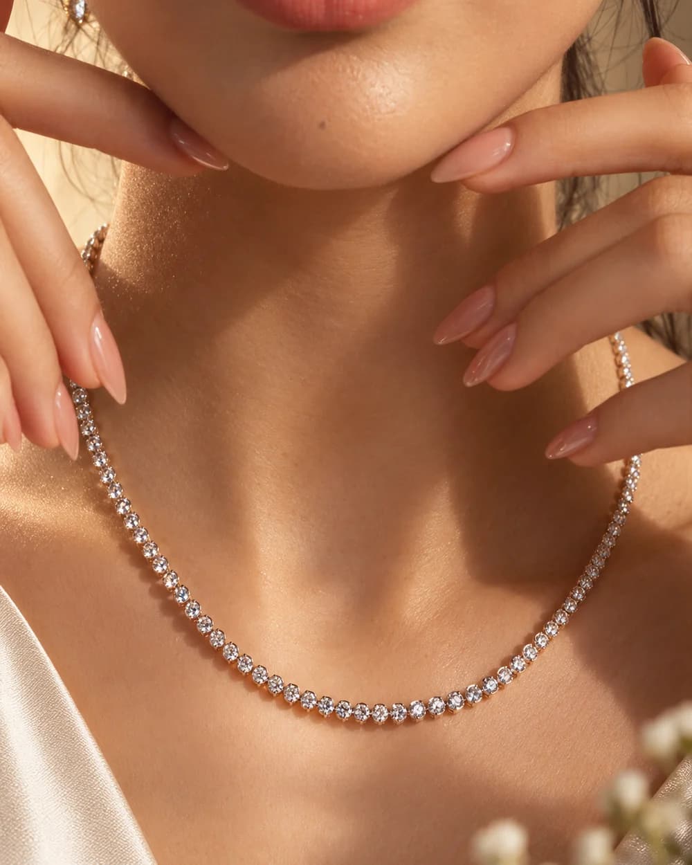 The Tennis Necklace, 18k White Gold, worn